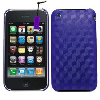 SAMRICK   Apple iPhone 3G & 3GS   Squares Cubes Cuboid Hard Hybrid Armour Shell Protection Case & Screen Protector/Foil/Film/Guard & Microfibre Cloth & Purple High Capacitive Mini Stylus Pen   Purple Cell Phones & Accessories