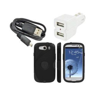 Limited Edition Trident Samsung Galaxy S3 Bundle Combo W/ Black Aegis Hard Plastic Snap On Shell Case Cover Over Silicone, Lcd Screen Protector Cover Kit Film Guard, Dual USB Car Charger Adapter & Micro USB Data Cable Cell Phones & Accessories