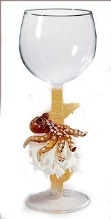 Octopus on Coral Hand Made Wine Glass from Yurana Designs W275 Kitchen & Dining