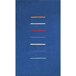 Hand tufted Stripes Blue Wool Rug (4 X 6)