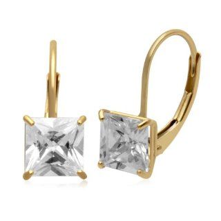 Jewelili 14kt Yellow Gold Earrings With 6mm Square Cubic Zirconia Jewelry