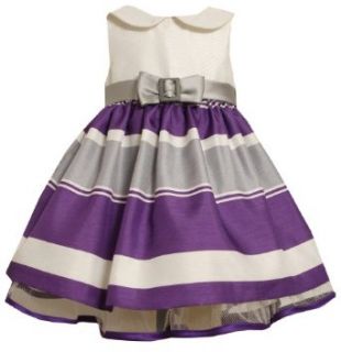 Purple Grey White Striped Buckle Bow Shantung Dress PU1TF,Bonnie Jean Baby Infant Special Occasion Flower Girl Party Dress Clothing
