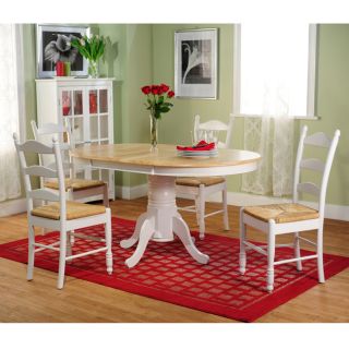 White Wood And Rush 5 piece Ladderback Dining Set