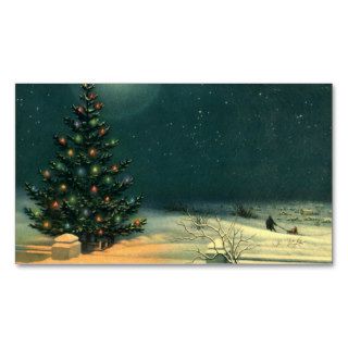 Vintage Christmas Tree at Night, Snowscape Business Card Templates