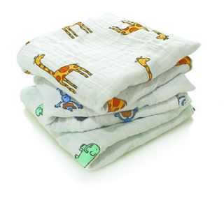 'jungle jam' pack of three muslin squares by nubie modern kids boutique