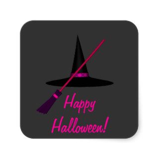"Happy Halloween" Witch's Broom & Hat Sticker