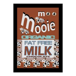 Funny Chocolate Milk Label with Cows Art Poster