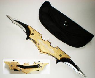 10524 GD. 11.5" GOLD Dual Bat Blade Folding Knife W/Case batman Knife knife blade steel weapon dagger    