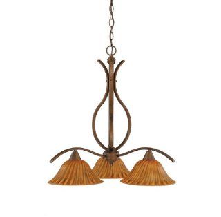 Toltec Lighting 296 BRZ 519 Swoop Three Light Down light Chandelier Bronze Finish with Tiger Glass Shade, 10 Inch    