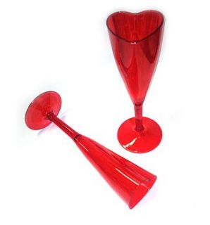 pair of red heart shaped champagne flutes by hannah makes things