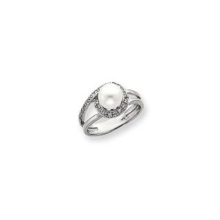 14k White Gold 7.5mm Pearl & .09ct. Diamond Ring Mounting Jewelry