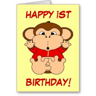 Happy 1st Birthday Cartoon Monkey   Customized Greeting Cards