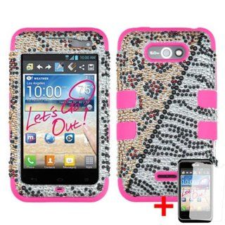 LG MOTION 4G MS770 LEOPARD ZEBRA DIAMOND BLING PINK HYBRID COVER HARD GEL CASE +FREE SCREEN PROTECTOR from [ACCESSORY ARENA] Cell Phones & Accessories