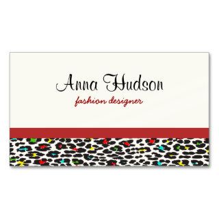 Animal Print, Spotted Leopard   Yellow Blue Green Business Card Template