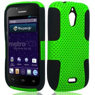 Huawei Vitria H882L Y301 A2 Mesh Hybrid Hard Case Gel Cover , Green on Black Cell Phones & Accessories