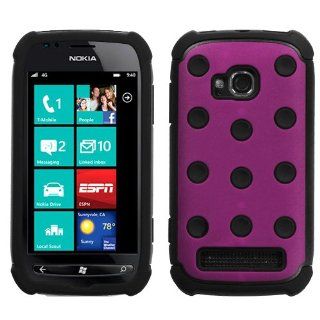 Hybrid Hot Pink/ Black Dots Total Defense Faceplate Hard Plastic Protector Snap On Cover Case For Nokia Lumia 710 Cell Phones & Accessories