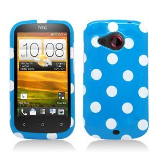 Aimo HTCDESIRECPCPD302 Trendy Polka Dot Hard Snap On Protective Case for HTC Desire C   Retail Packaging   Light Blue/White Cell Phones & Accessories