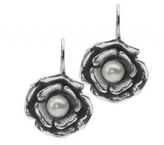 Or Paz Sterling Cultured Pearl Flower Dangle Earrings —