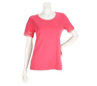 Liz Claiborne New York Short Sleeve Lace Trim Knit T Shirt —