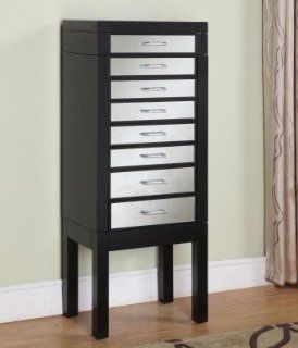 Powell Furniture Black Jewelry Armoire with Mirrored Drawer Fronts 528   Mirrored Chest