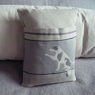 hand printed greys jack russell cushion by helkatdesign