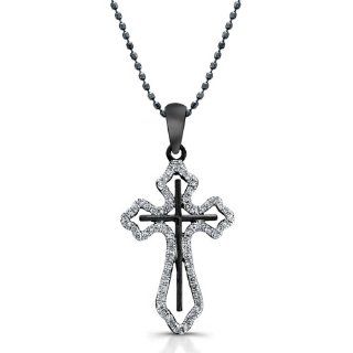 Victoria Kay 1/4ct TWT Diamond Cross Pendant in Sterling Silver with Black Rhodium (JK, I2 I3), 18" Pendant Necklaces Jewelry