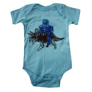 Happy Family Robot Rides Triceratops Dinosaur Baby Boy Light Blue Bodysuit (6 12 Months)  Infant And Toddler Bodysuits  Baby