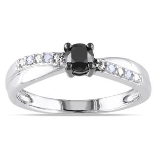 Sterling Silver 1/3ct TDW Black and white Round Diamond Ring (H I, I2 I3) Diamond Rings