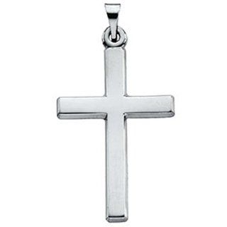 14k White Gold Christian Cross Pendant   24mm New GEMaffair Jewelry