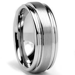 Men's Tungsten Carbide Grooved Brushed and Polished Ring (8 mm) Men's Rings
