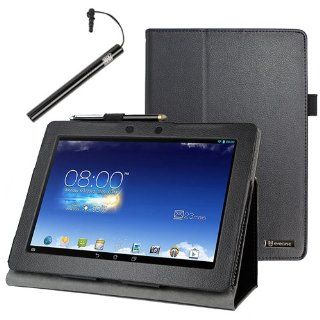 BIRUGEAR Black SlimBook Leather Folio Stand Case Cover with Stylus for Asus Memo Pad FHD 10 ME302C   10.1'' Full HD IPS Display Tablet Computers & Accessories