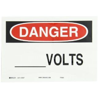 Brady 84927 10" Width x 7" Height B 302 Polyester, Black and Red on White Electrical Hazard Sign, Header "Danger", Legend "Volts" Industrial Warning Signs