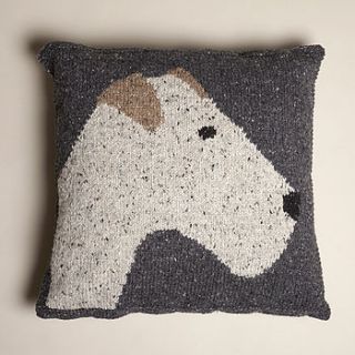 knitted terrier cushion by plum & ashby