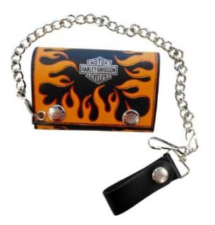 Harley Davidson Men's Flames Tri Fold Chain Wallet Black Leather TC304HC 111 at  Mens Clothing store