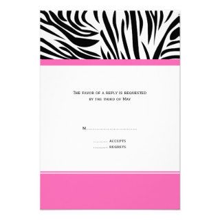 Monogram Black and White Zebra Print and Hot Pink Invitations