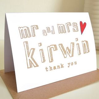 personalised 'mr and mrs' thank you cards by becka griffin illustration
