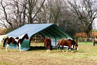 ShelterLogic 22 x 20 x 10  Feet Peak Style Run In/Hay Storage Shelter, Green Cover  Sun Shelters  Sports & Outdoors