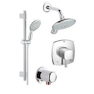 Grohe GR PNS 08 Starlight Chrome Power & Soul Power & Soul Pressure Balance Shower System with Multi Function Shower Head and Hand Shower, Slide Bar and Valve Trim   Less Valve GR PNS 08   Bathtub And Showerhead Faucet Systems  