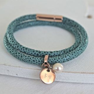 personalised rose gold turquoise leather wrap by lily belle
