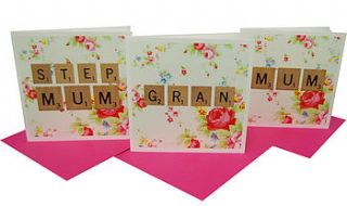 vintage print scrabble mothers day card by made with love designs ltd