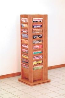 Cascade 40 Magazine Rotary Floor Display (Medium Oak) (50"H x 18"W x 18"D)  Newspaper Racks 