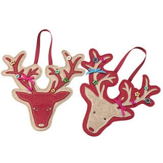 felt reindeer head decorations set of two by retreat home