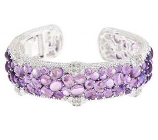 Judith Ripka Sterling Aurora Amethyst Cabochon Hinged Cuff —