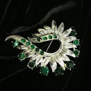 vintage silver and emerald style brooch by iamia