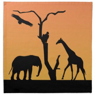 Elephant african sunset silhouette  table napkin