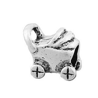 Silver Plated (007) Pram Shape Charm, will fit Pandora/Troll/Chamilia Style Charm Bracelets Jewelry