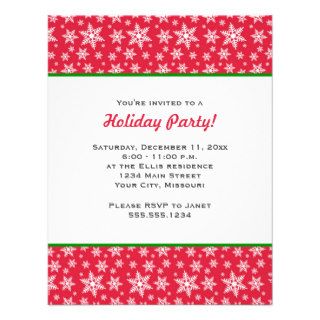 Red and White Snowflakes Christmas Party Personalized Invitation