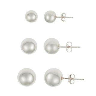 Sterling Silver 3 Pair Ball Stud Earrings Set Jewelry