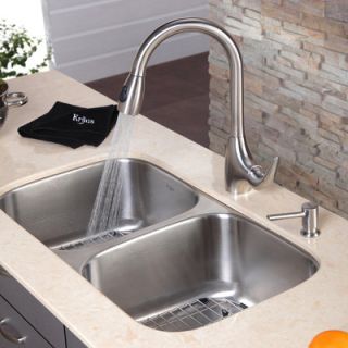 Kraus 32.25 x 18.5 8 Piece Undermount Double Bowl Kitchen Sink Set