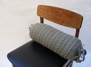 hand knit cable bolster in grey by s t r i k k handknits